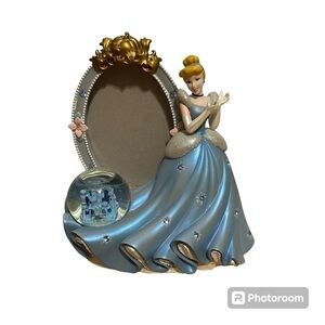 Disney Cinderella Ceramic Picture Frame Snow Globe Mini Carriage Decor Blue
